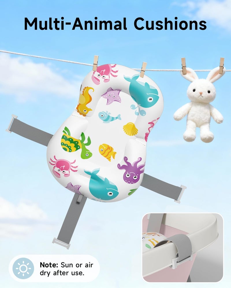 EverKiddo Collapsible Baby Bathtub, Laege Infant Bath Tub with Thermometer & Cute Soft Cushion for Newborn to 36-Month Toddlers, Storage and Non-Slip Feet Design, Baby Bath Gift (Pink) - Image 5